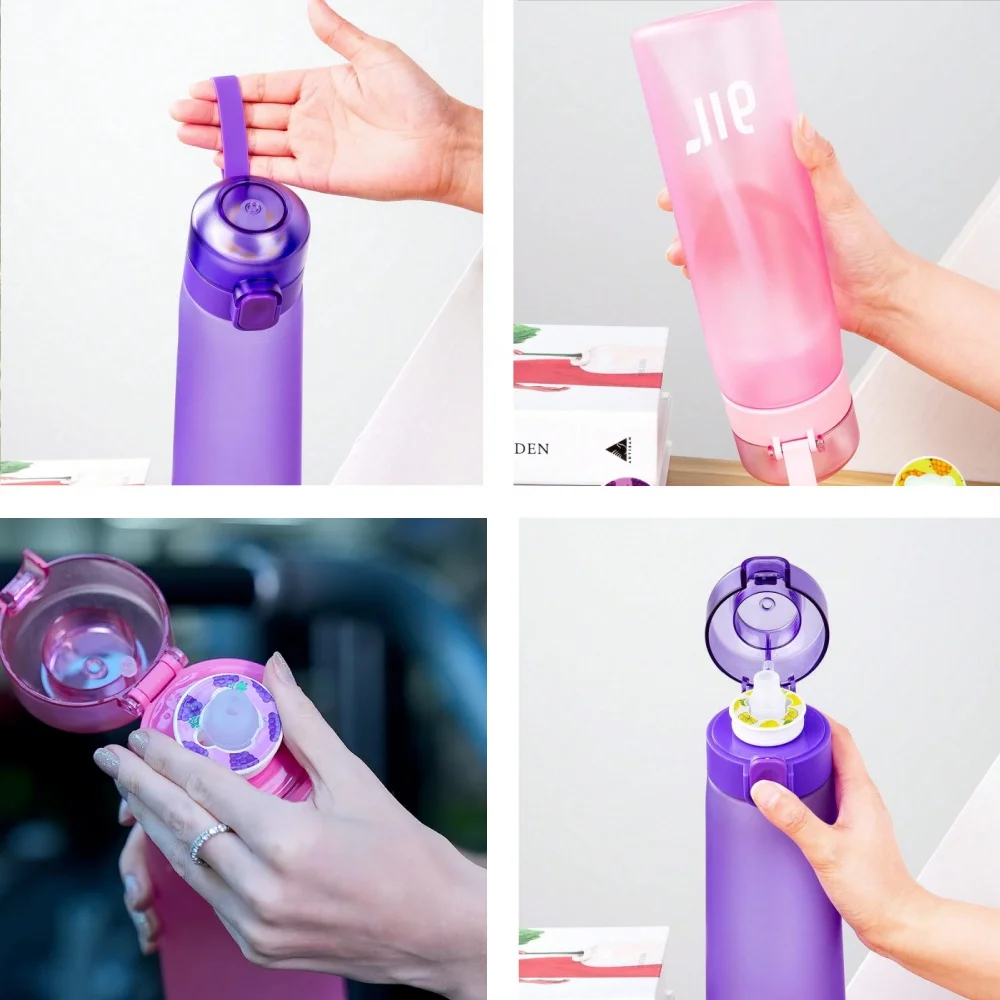 1pc Air Water Bottle with 1pc Random Flavor Pods Portable Transparent with Straw Leak Proof Suitable for Outdoor Sports