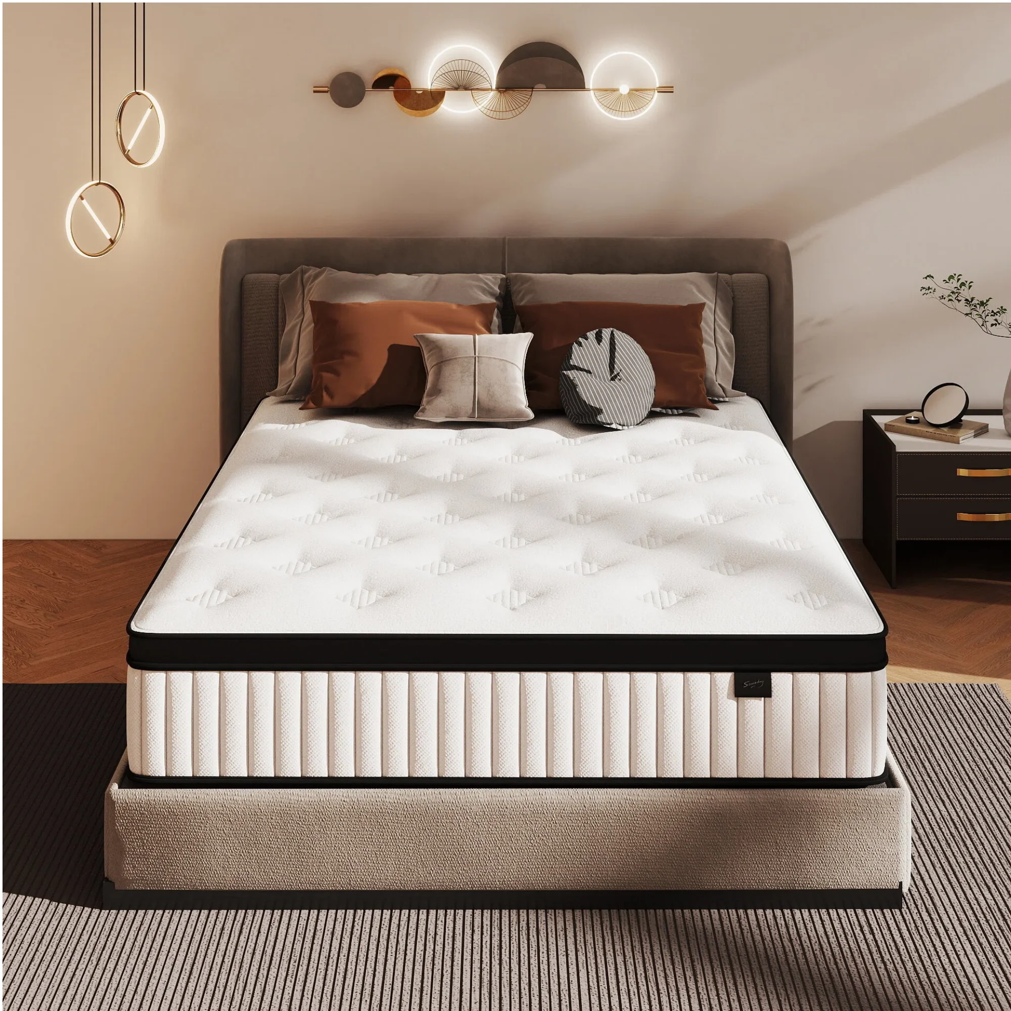 King Queen Full Size Mattress, 12\14\10 Inch Hybrid Mattress in a Box with Pocket Spring,Medium Firm,Motion Isolation white mattess