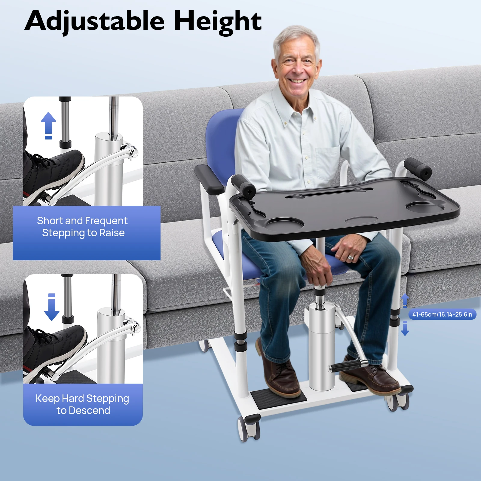 Hydraulic Transfer Chair for Patients 330lbs Load Capacity 180° Backrest Safe Mobility Aid for Home and Care Facilities