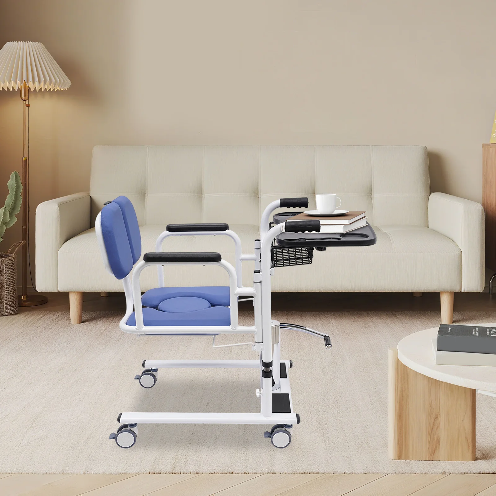 Hydraulic Transfer Chair for Patients 330lbs Load Capacity 180° Backrest Safe Mobility Aid for Home and Care Facilities