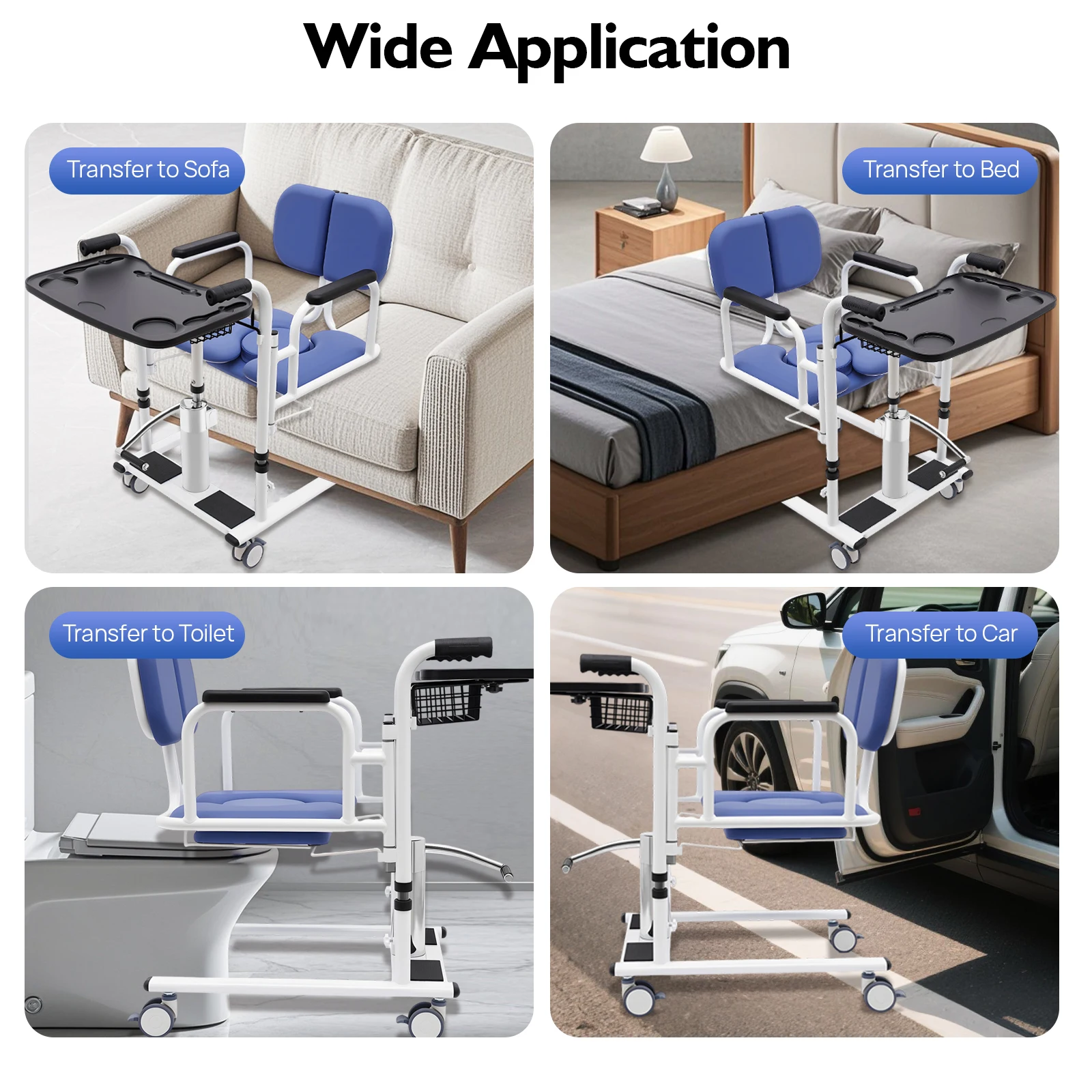 Hydraulic Transfer Chair for Patients 330lbs Load Capacity 180° Backrest Safe Mobility Aid for Home and Care Facilities