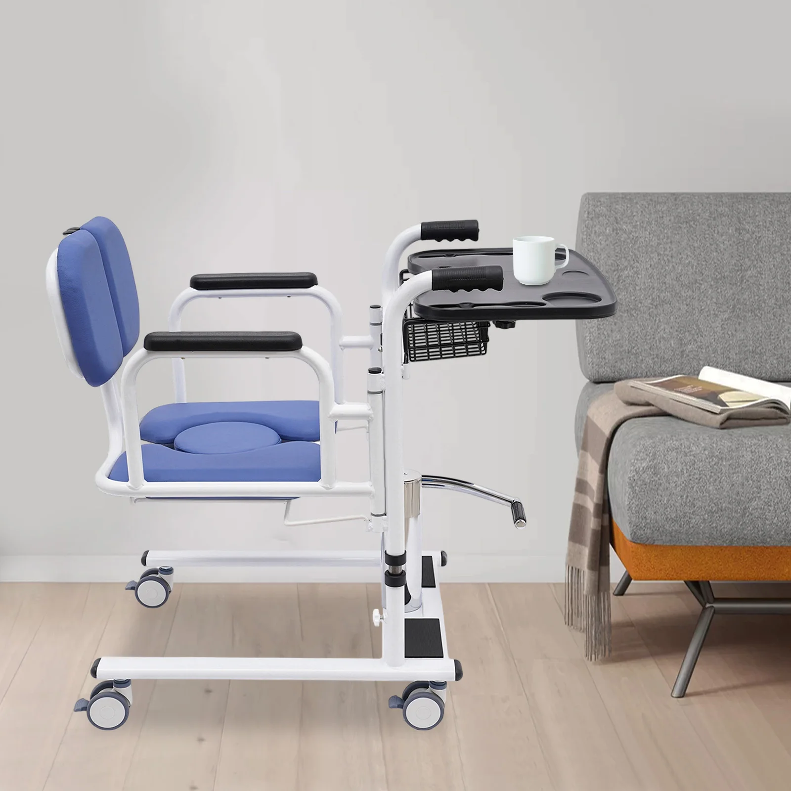 Hydraulic Transfer Chair for Patients 330lbs Load Capacity 180° Backrest Safe Mobility Aid for Home and Care Facilities