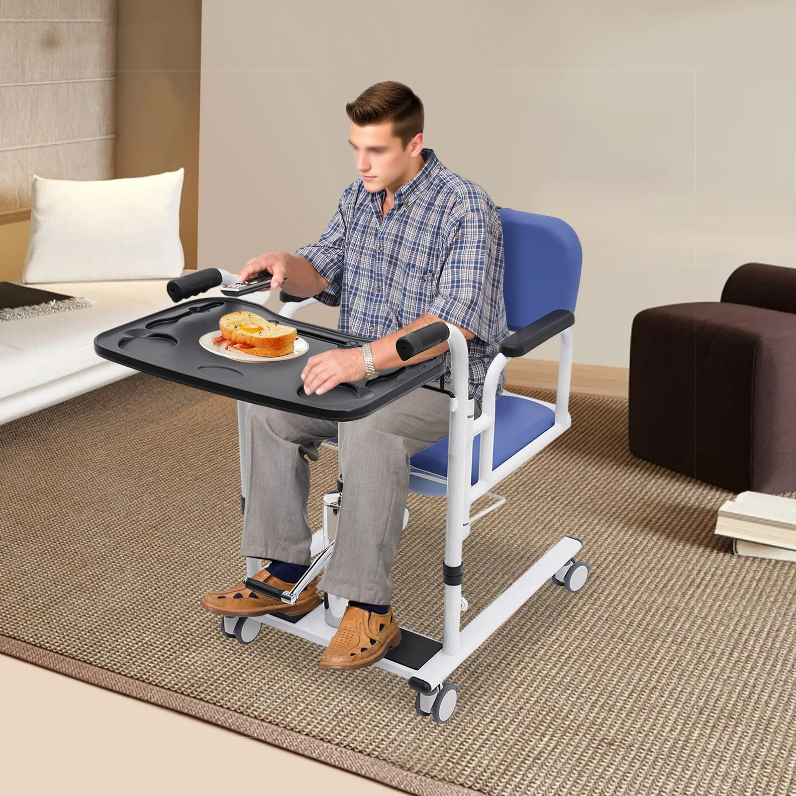 Hydraulic Transfer Chair for Patients 330lbs Load Capacity 180° Backrest Safe Mobility Aid for Home and Care Facilities