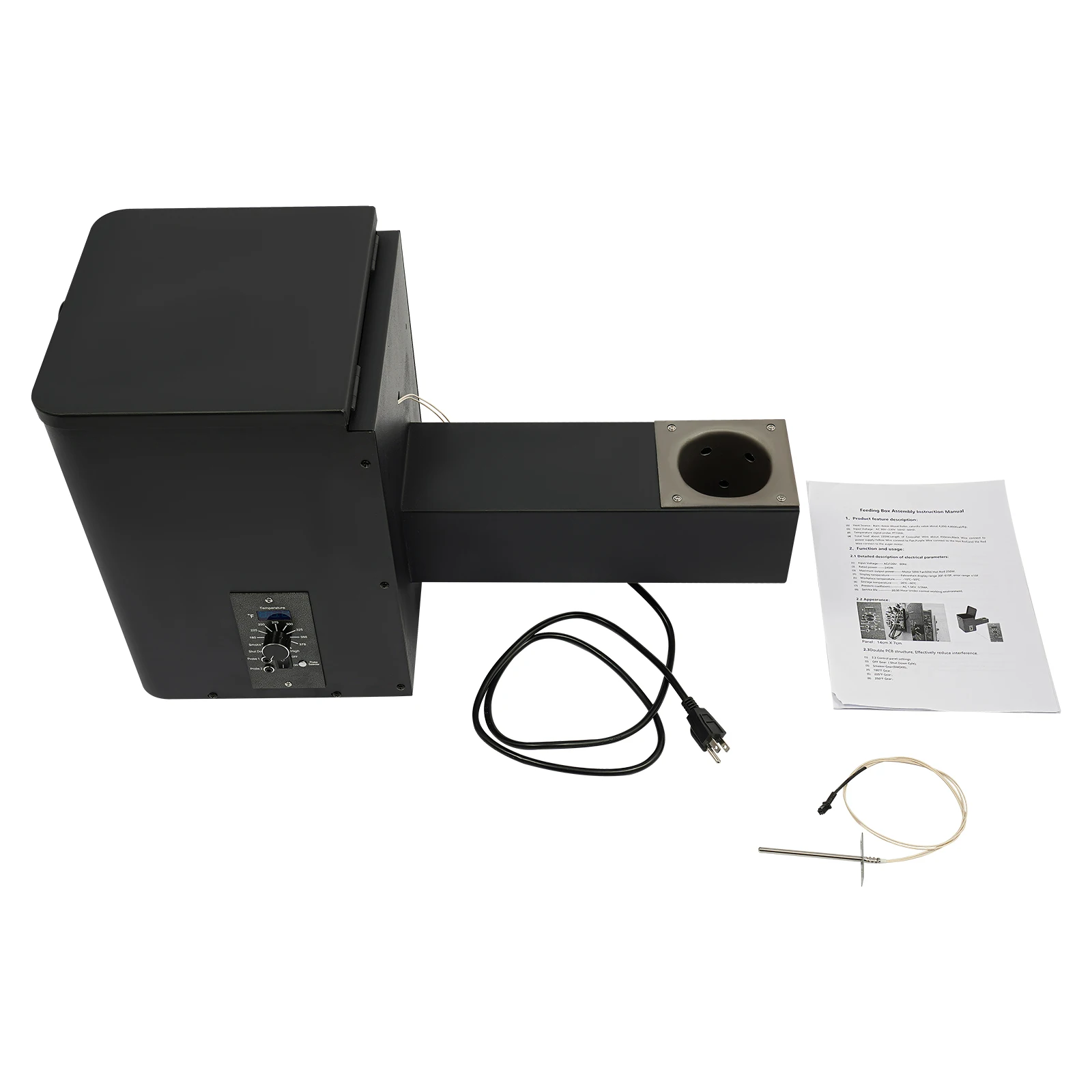 Pellet Smoker Hopper Assembly Kit, Precision Temperature Control 180-450℉ Dual-Functional Wind Mechanism for Yard Garden Camping
