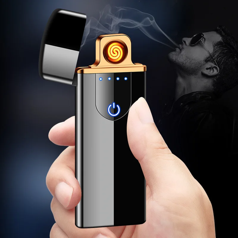 USB Rechargeable Electric Lighter Metal Windproof Flameless Tungsten Coil Touch Sensor Portable Outdoor Lighter Men Gift