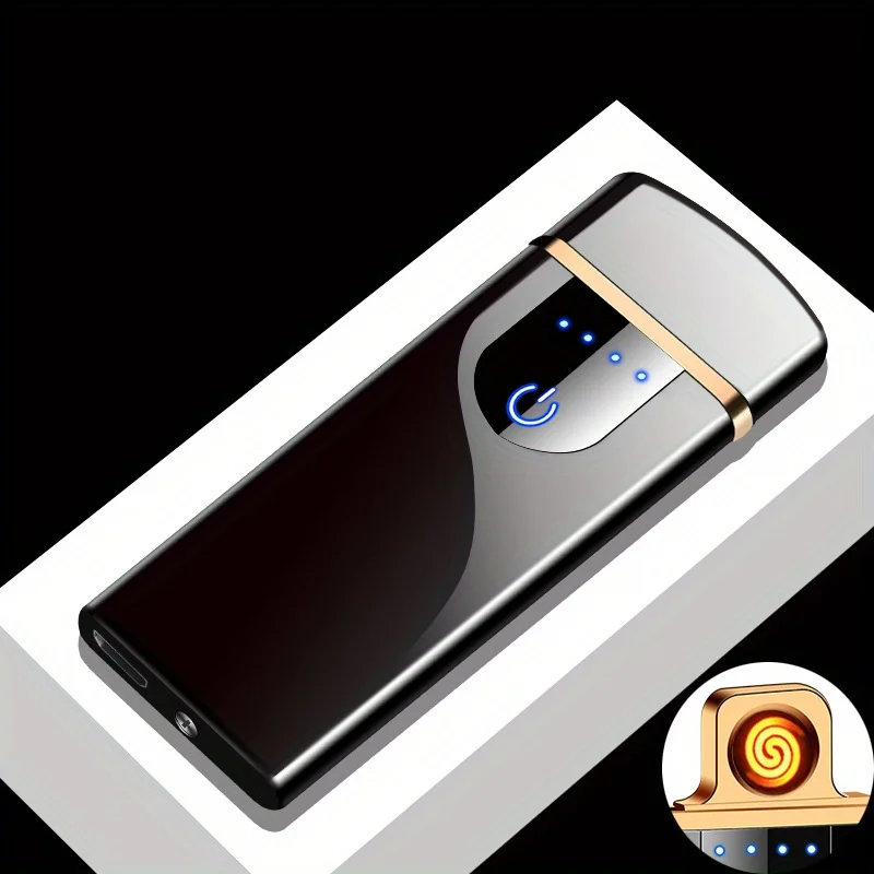 USB Rechargeable Electric Lighter Metal Windproof Flameless Tungsten Coil Touch Sensor Portable Outdoor Lighter Men Gift