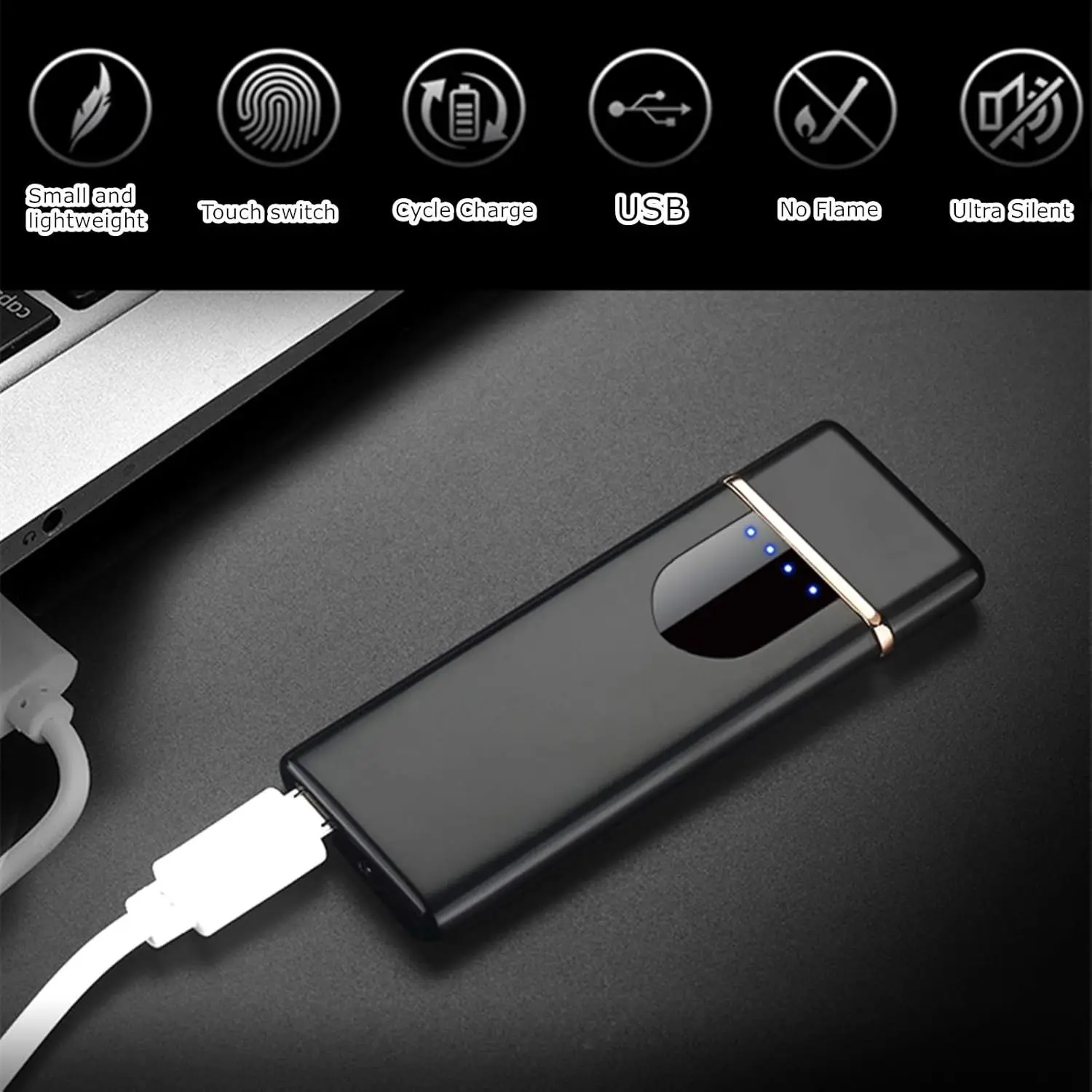 USB Rechargeable Electric Lighter Metal Windproof Flameless Tungsten Coil Touch Sensor Portable Outdoor Lighter Men Gift