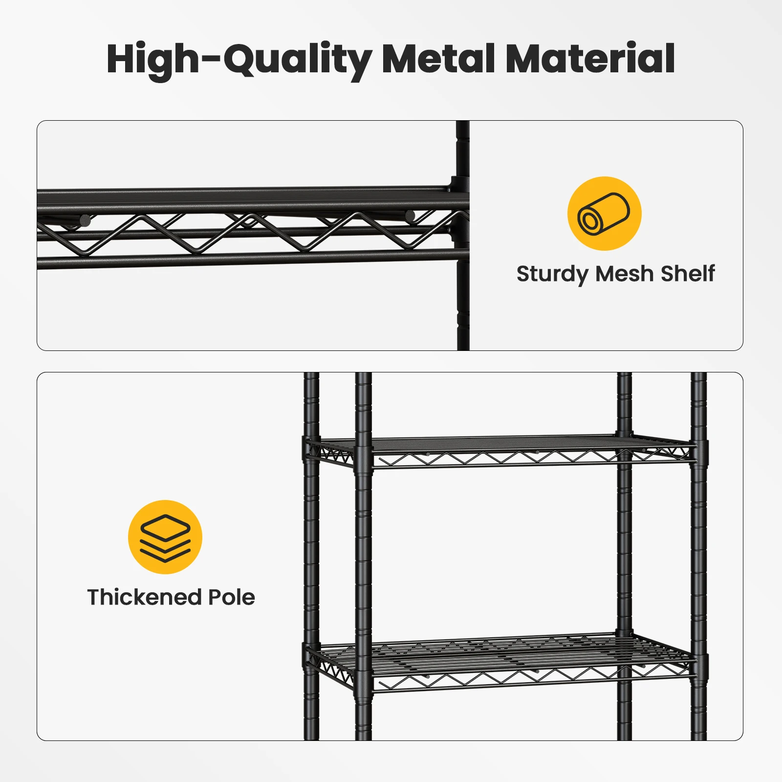 JHK 3-5 Tier Grid Storage Bookshelf with Lockable Wheels Mobile Metallic Shelving Rack Heavy Duty Standing Shelf for Home