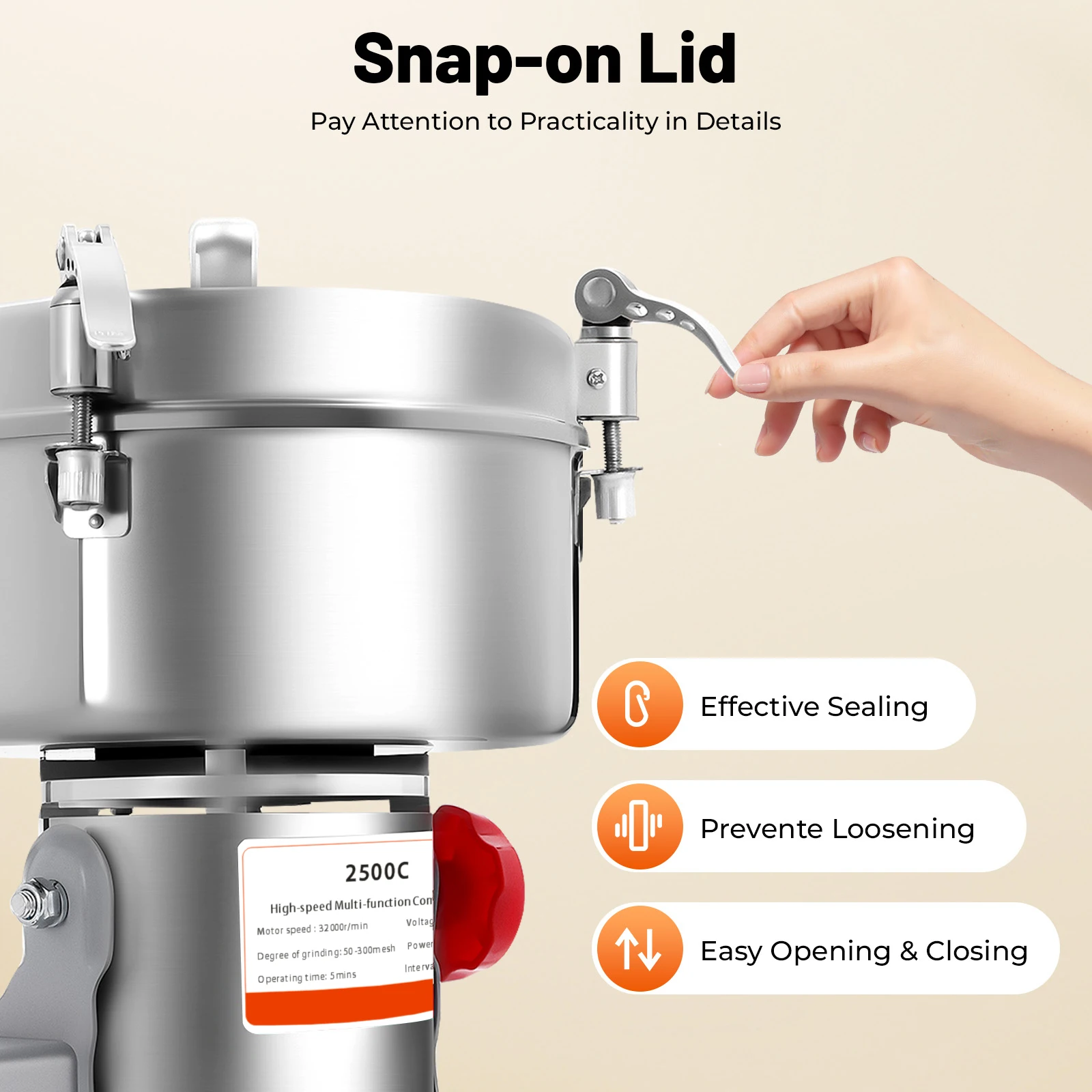 2500G 4500W High Power Grain Mill, Swing Spice Grinders, 304 Stainless Steel Grain Spices Mill, Medicine Wheat Mixer,Grinder Coffee Beans Machine for Homes, Clinics, Hospitals, Pharmacies
