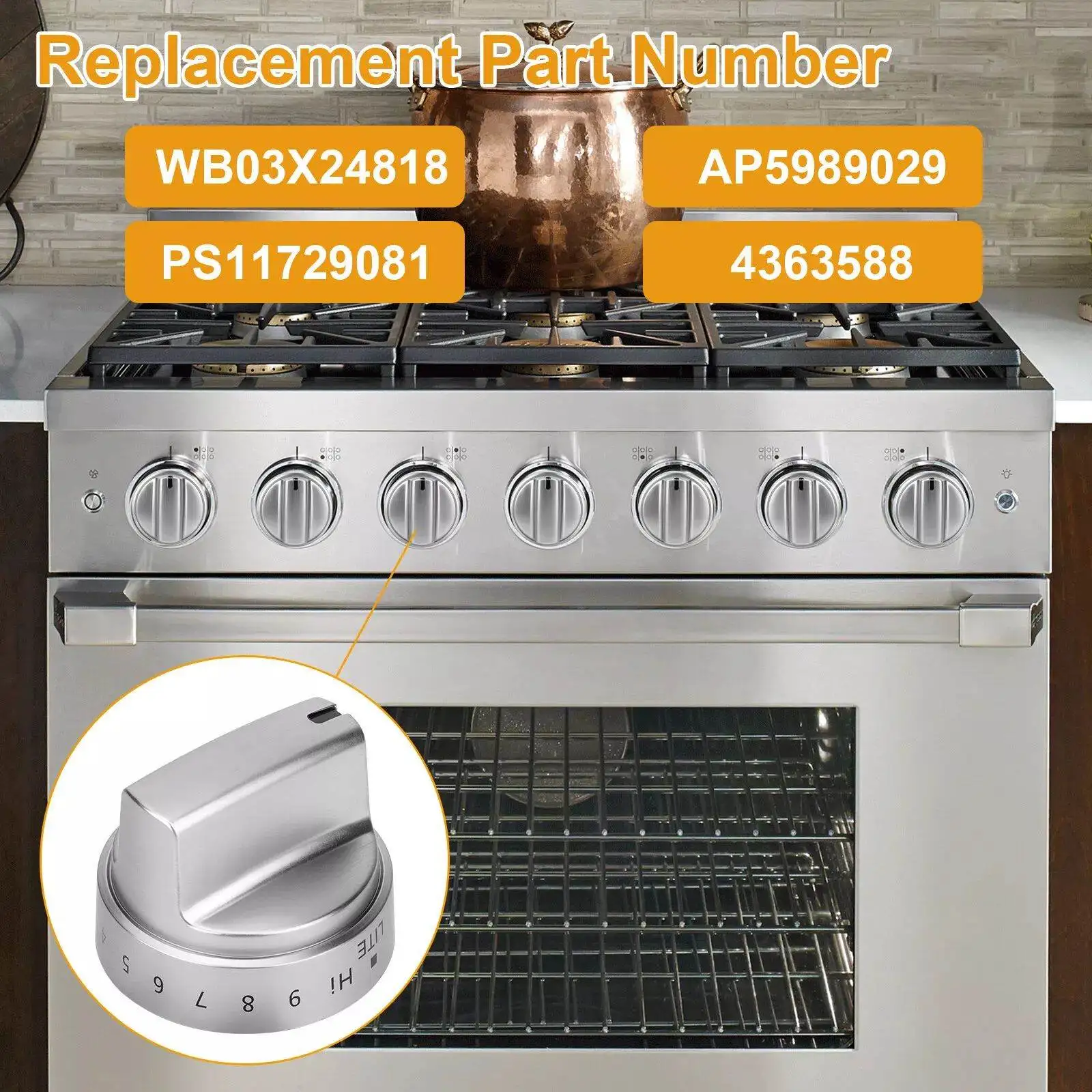 5Pcs GE Stove Knob Replacement WB03X24818 AP5989029 PS11729081 4363588, Gas Range Cooktop Control Knobs For GE Brand