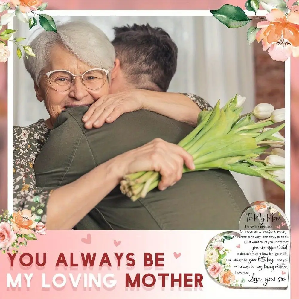 Heart Acrylic Plaque for Mom – Thoughtful Birthday, Mother’s Day & Christmas Gift from Daughter & Son