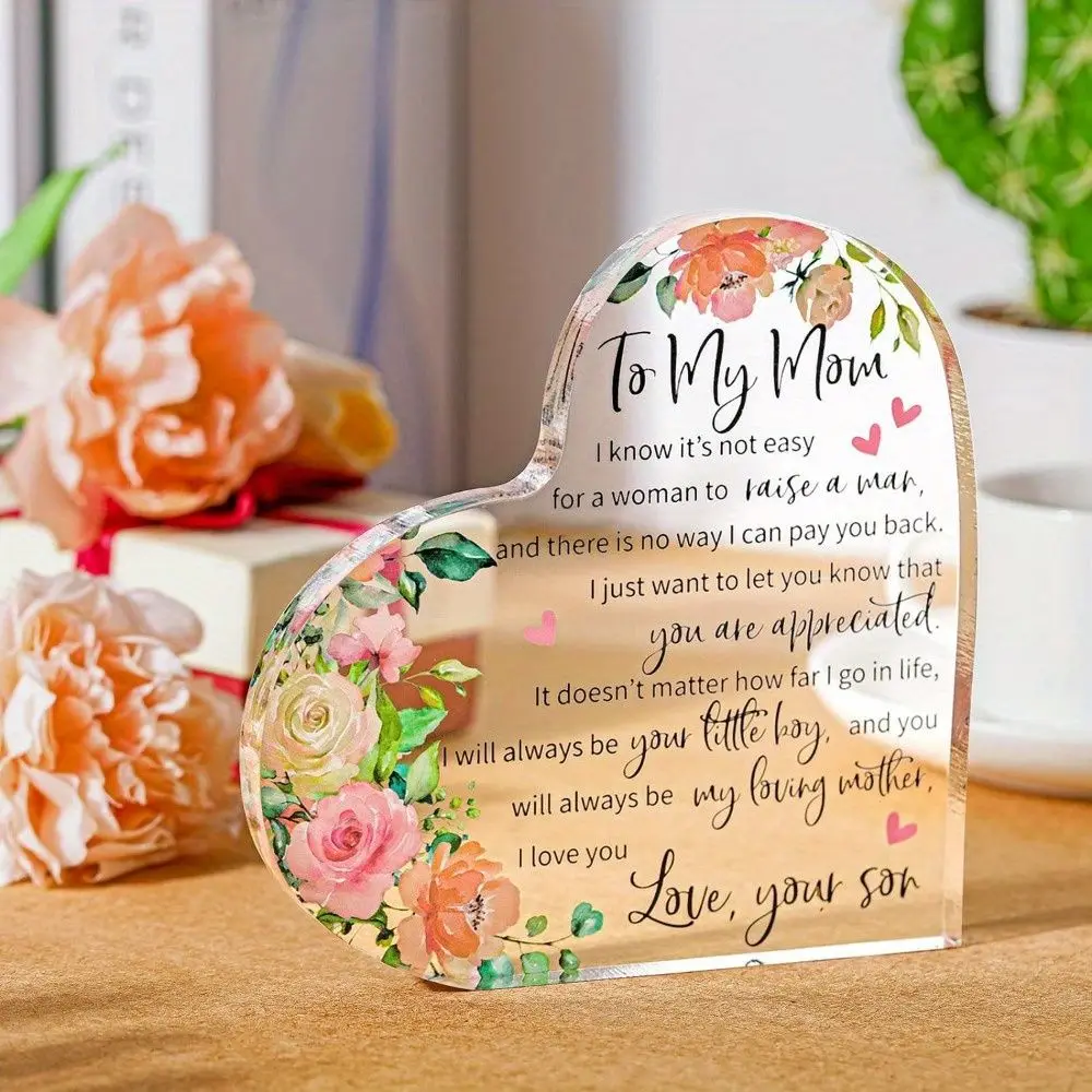 Heart Acrylic Plaque for Mom – Thoughtful Birthday, Mother’s Day & Christmas Gift from Daughter & Son