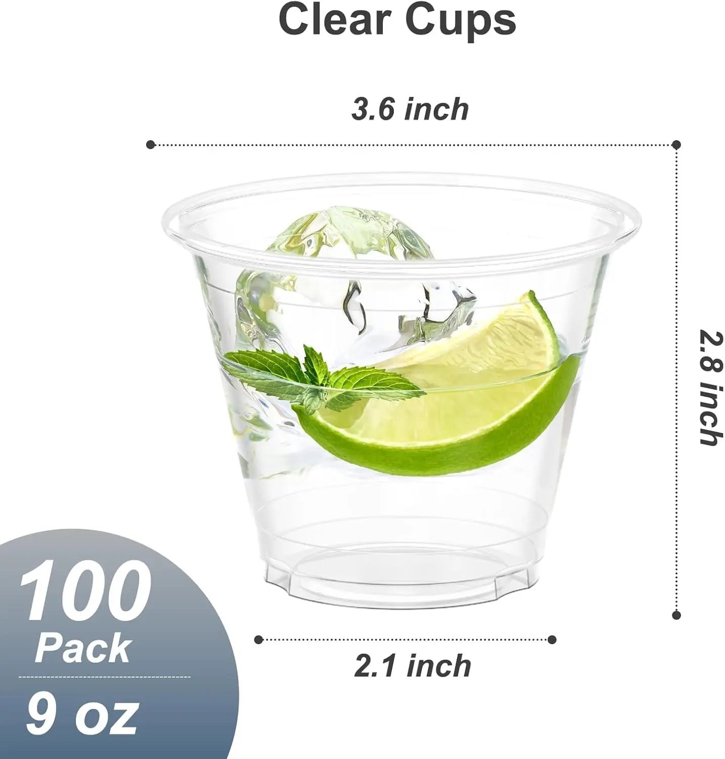 100 Pack Clear Plastic Cups, 9 oz Sturdy & Food Safe Disposable for Wine Cocktail Punch