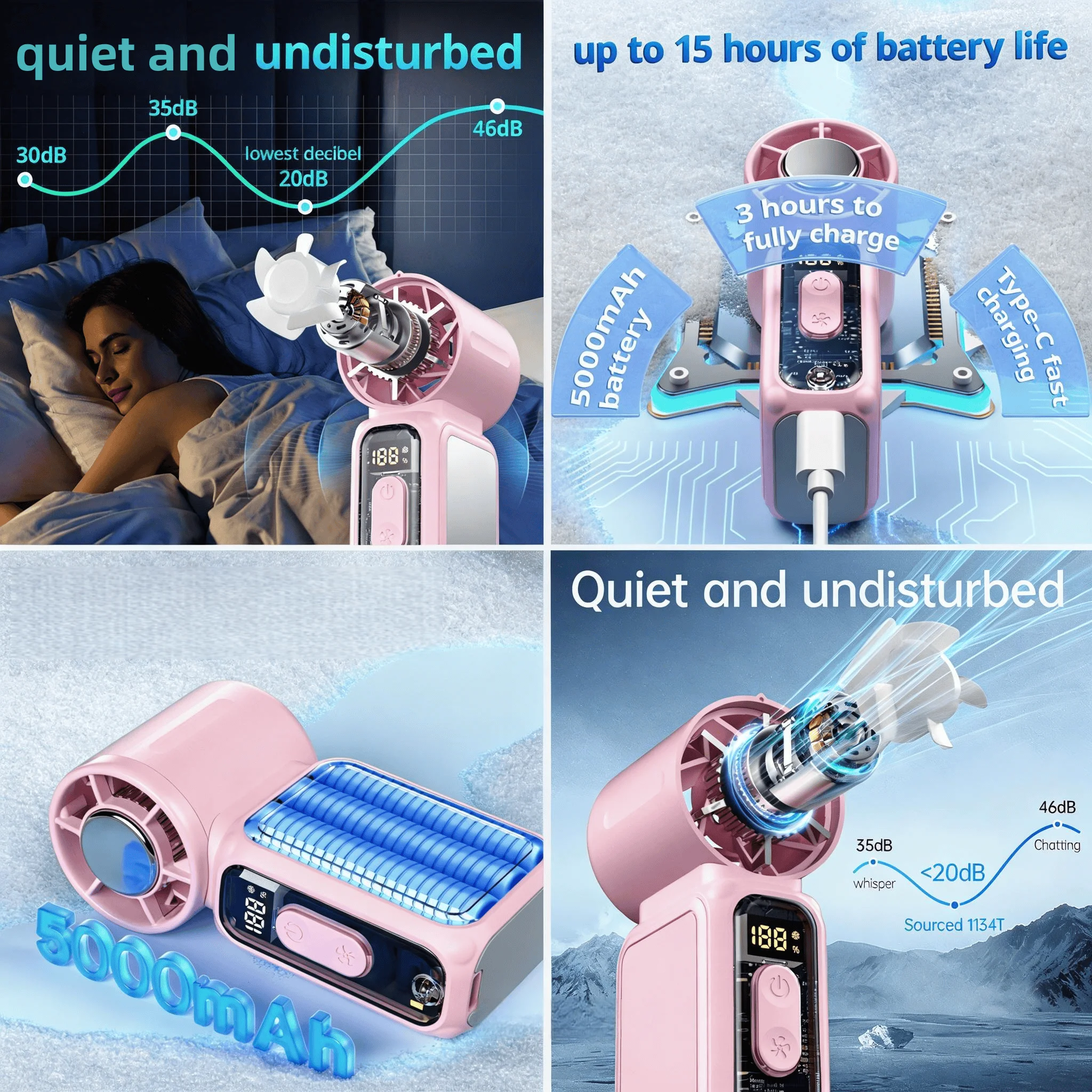 Portable Ice Cooling Fan,Handheld Neck Mini Fan With Makeup Mirror,5000mAh 13H Long Lasting,199 Speed Adjustable,LED Flashlight&SOS Light,Type-C Rechargeable Ultra Quiet Fan For Camping Outdoor Work Travel Dorm Truck,Gift Use,Random Cat/Butterfly Sticker
