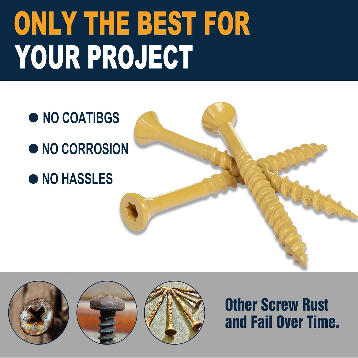 VKKM #8 X 2' Tan Exterior Deck Screws 400pcs, T25 Torx Star Drive Anti-Corrosion Carbon Steel Countersunk Flat Head Self-Tapping Screws for Decking, Fencing, Outdoor & Indoor Wood Projects, with Free T25 Bit