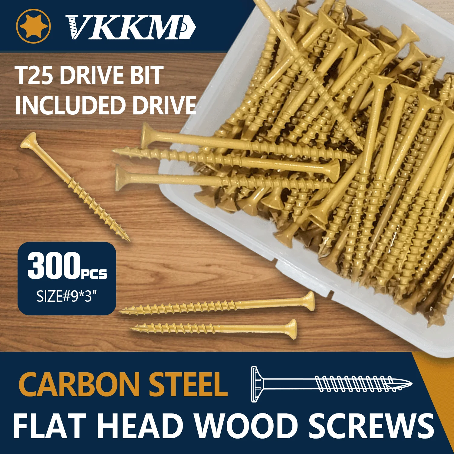 VKKM #8 X 2' Tan Exterior Deck Screws 400pcs, T25 Torx Star Drive Anti-Corrosion Carbon Steel Countersunk Flat Head Self-Tapping Screws for Decking, Fencing, Outdoor & Indoor Wood Projects, with Free T25 Bit
