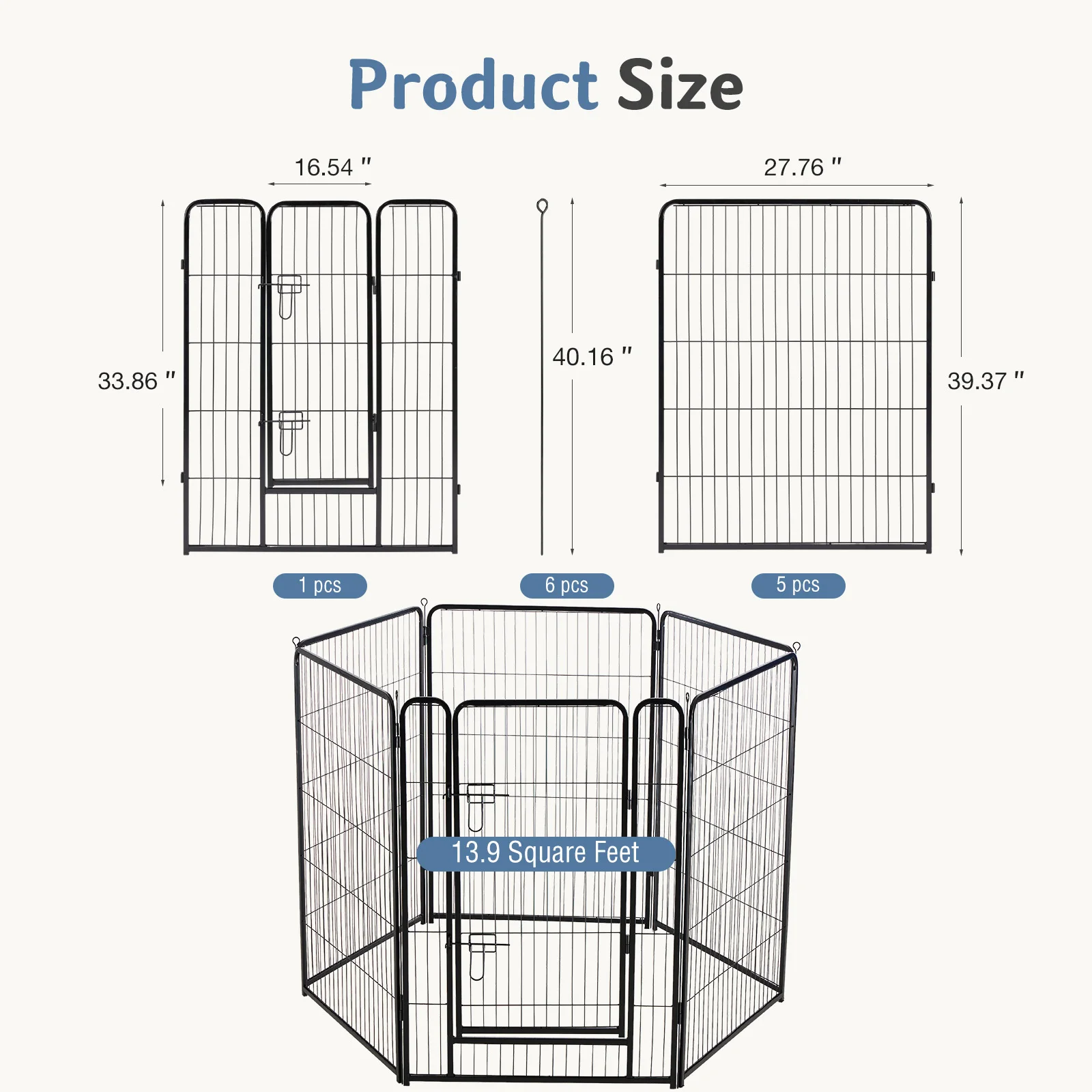 JHK 6 Panels Metal Dog Playpen Pet Fence 24 Inch to 40 Inch Foldable Large Dog Puppy Exercise for Yard Gate Camping Outdoor