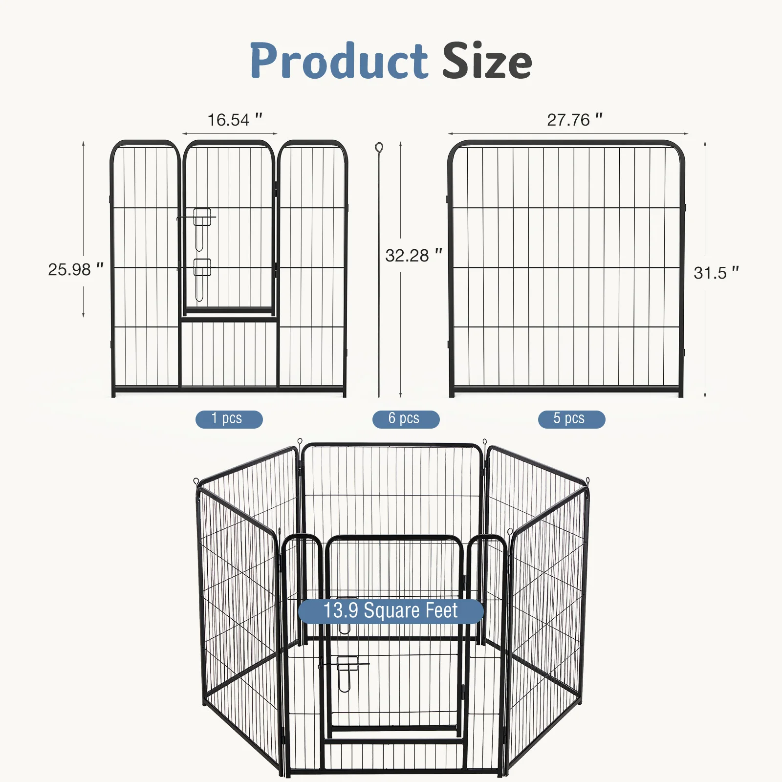 JHK 6 Panels Metal Dog Playpen Pet Fence 24 Inch to 40 Inch Foldable Large Dog Puppy Exercise for Yard Gate Camping Outdoor