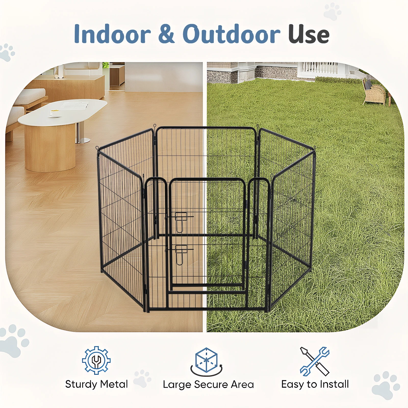 JHK 6 Panels Metal Dog Playpen Pet Fence 24 Inch to 40 Inch Foldable Large Dog Puppy Exercise for Yard Gate Camping Outdoor