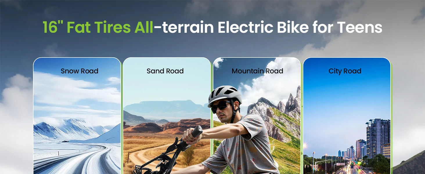 Spacewalk 16" Electric Bike for Adults/Teens, Peak 1500W & 65 Miles Long Range, 48V 15.6Ah Battery, Up to 28Mph, Full Suspension Fat Tire All-Terrain EBike on Mountains,Snow,Sand