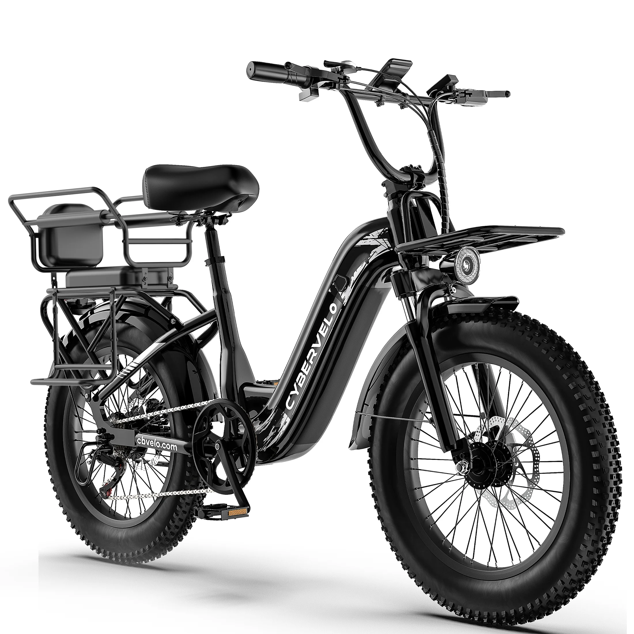 Cybervelo 1000W Motor Peak Electric Bike for Adults 48V 20AH Removable Battery Step Thru EBike 30+MPH 80 Miles Max Range 20" Fat Tire Electric Bicycles with 7 Speed EK8