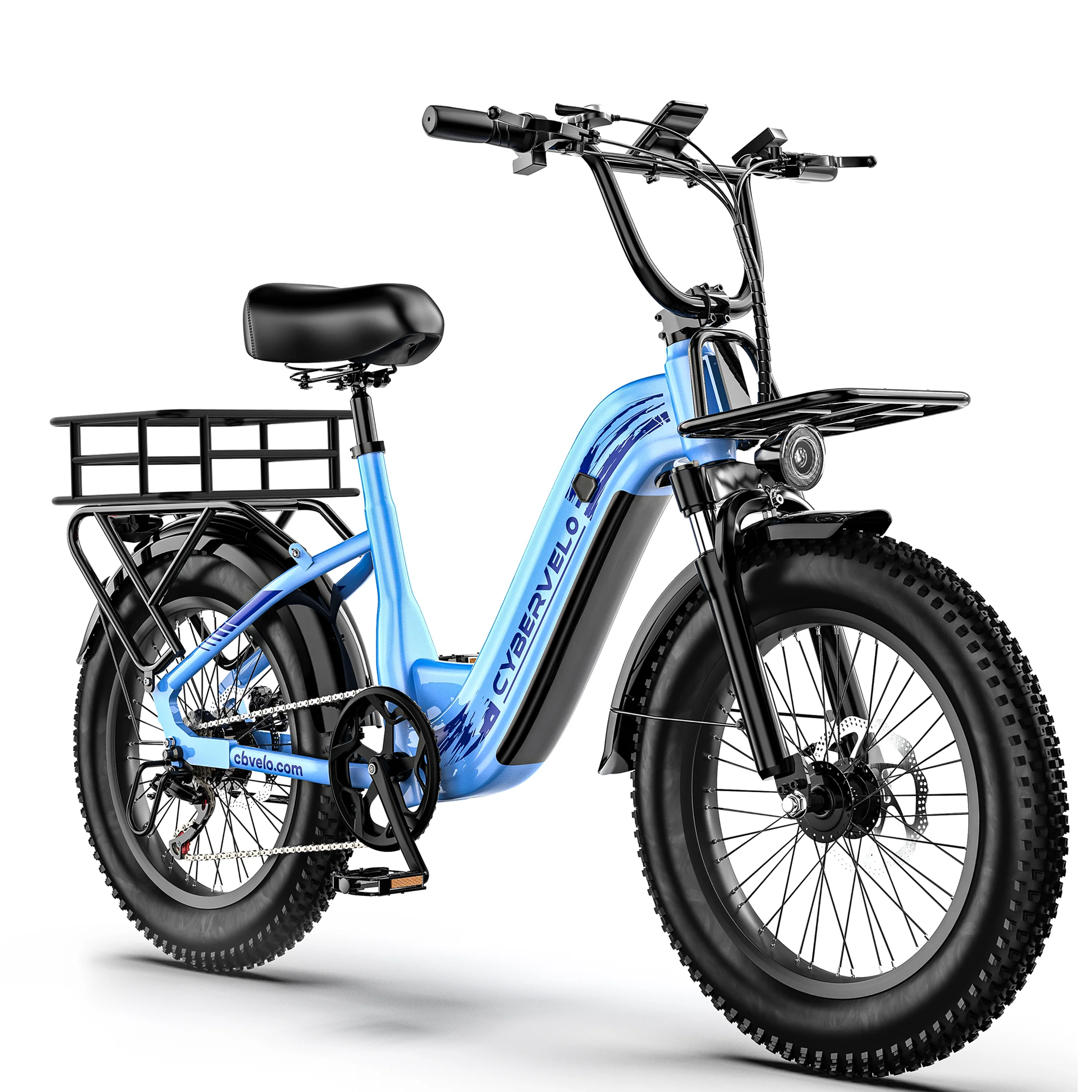 Cybervelo 1000W Motor Peak Electric Bike for Adults 48V 20AH Removable Battery Step Thru EBike 30+MPH 80 Miles Max Range 20" Fat Tire Electric Bicycles with 7 Speed EK8