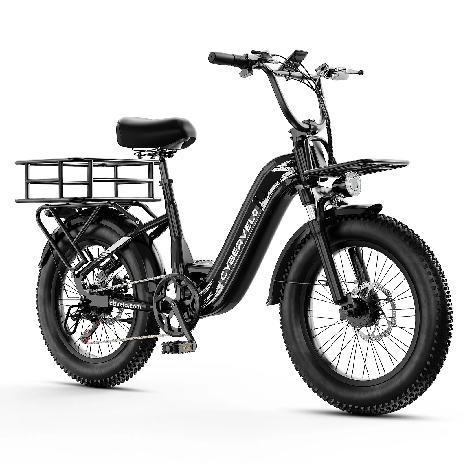 Cybervelo 1000W Motor Peak Electric Bike for Adults 48V 20AH Removable Battery Step Thru EBike 30+MPH 80 Miles Max Range 20" Fat Tire Electric Bicycles with 7 Speed EK8