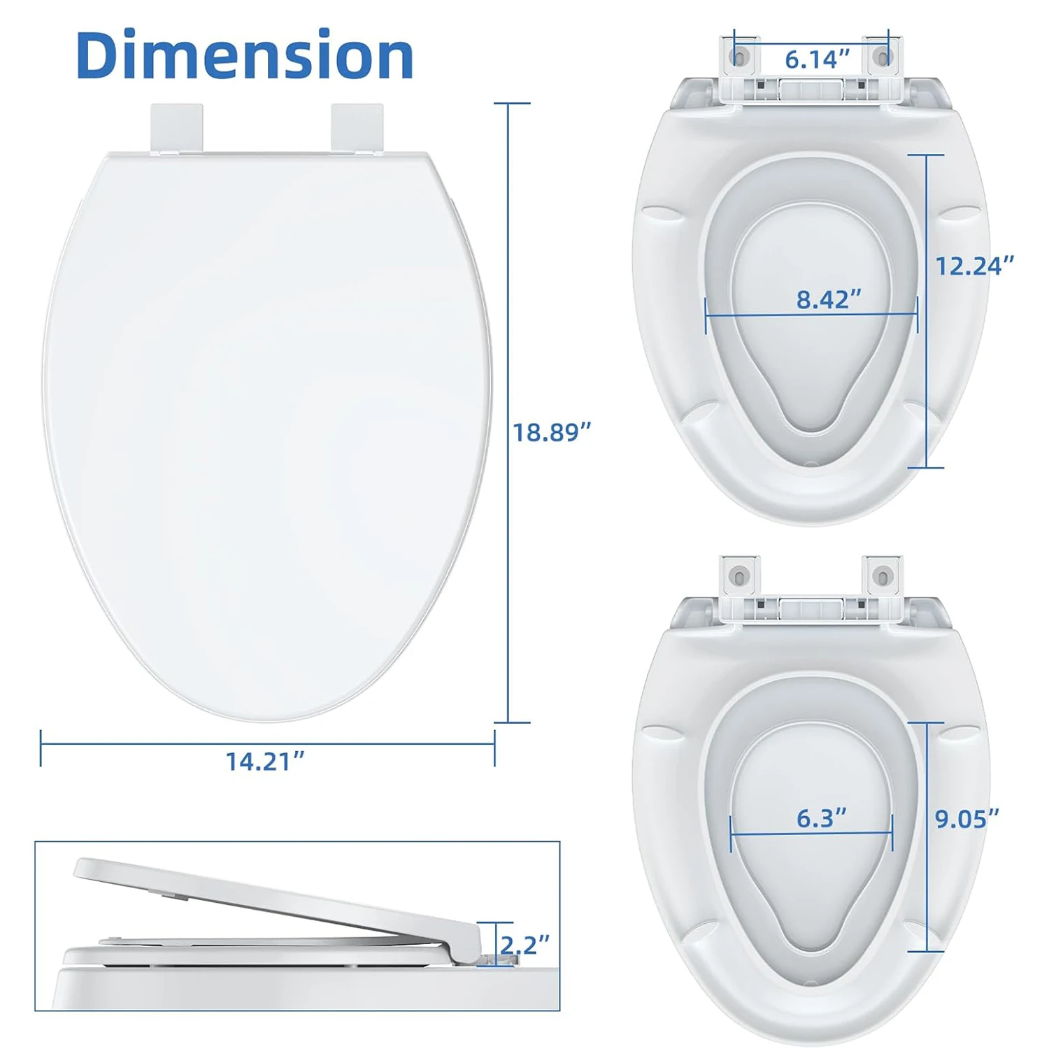 Toilet Seat (Optional Built-in Toddler Seat) Quiet Close, Non-Slip Bumpers White Potty Training Toilet Seat for Family Bathroom