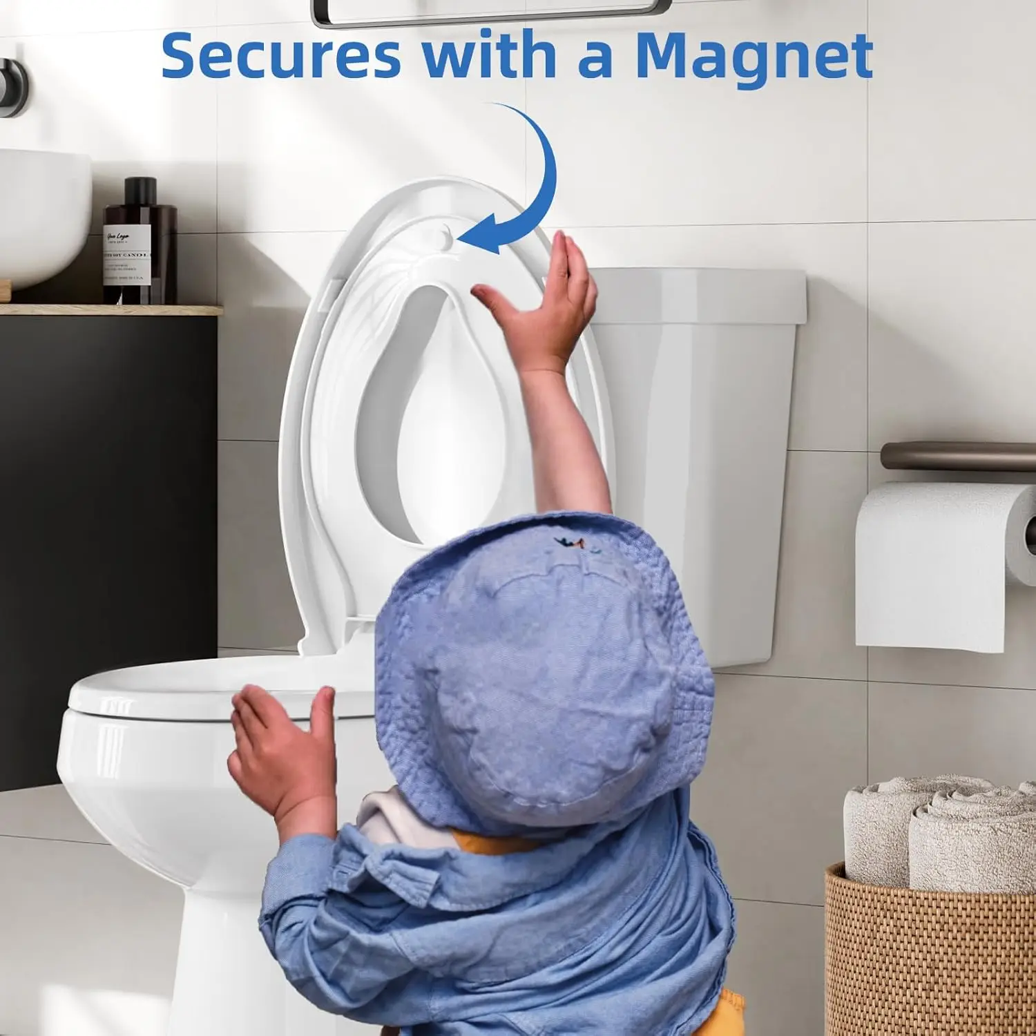 Toilet Seat (Optional Built-in Toddler Seat) Quiet Close, Non-Slip Bumpers White Potty Training Toilet Seat for Family Bathroom
