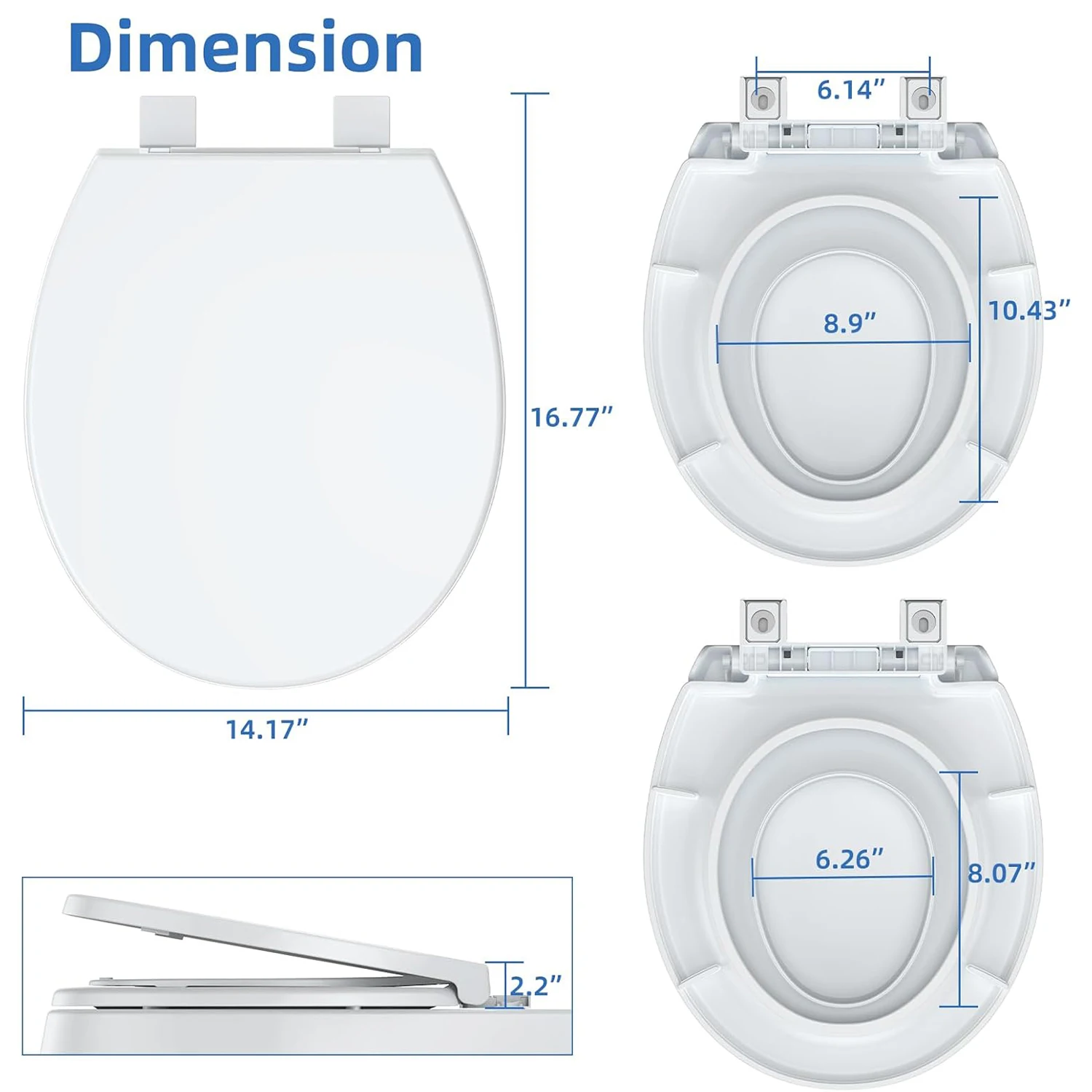 Toilet Seat (Optional Built-in Toddler Seat) Quiet Close, Non-Slip Bumpers White Potty Training Toilet Seat for Family Bathroom