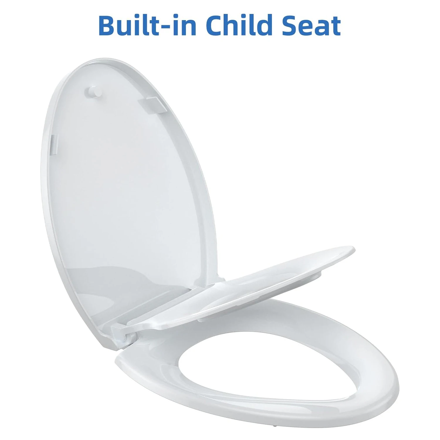 Toilet Seat (Optional Built-in Toddler Seat) Quiet Close, Non-Slip Bumpers White Potty Training Toilet Seat for Family Bathroom