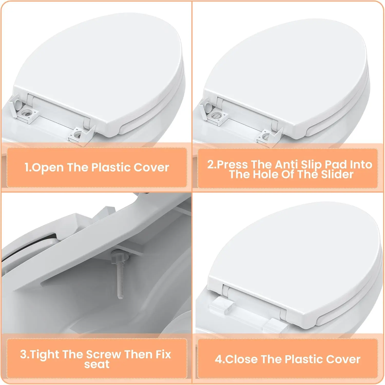 Toilet Seat (Optional Built-in Toddler Seat) Quiet Close, Non-Slip Bumpers White Potty Training Toilet Seat for Family Bathroom