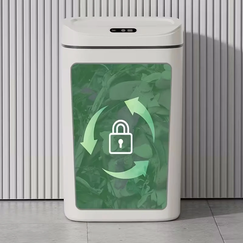 1 Pack Smart Motion Sensor Trash Can Touchless With Lid, Plastic Slim Compact Smart Garbage Bin, Minimalist Seamless Cover Low Voltage Operation Hygienic Waste Solution For Home Kitchen Bathroom Office Outdoor