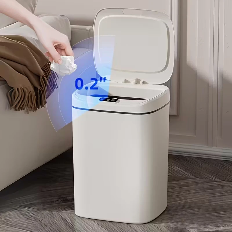 1 Pack Smart Motion Sensor Trash Can Touchless With Lid, Plastic Slim Compact Smart Garbage Bin, Minimalist Seamless Cover Low Voltage Operation Hygienic Waste Solution For Home Kitchen Bathroom Office Outdoor