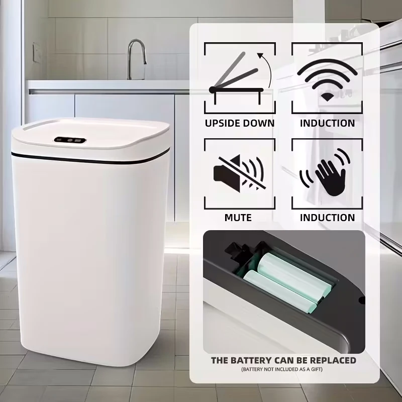 1 Pack Smart Motion Sensor Trash Can Touchless With Lid, Plastic Slim Compact Smart Garbage Bin, Minimalist Seamless Cover Low Voltage Operation Hygienic Waste Solution For Home Kitchen Bathroom Office Outdoor