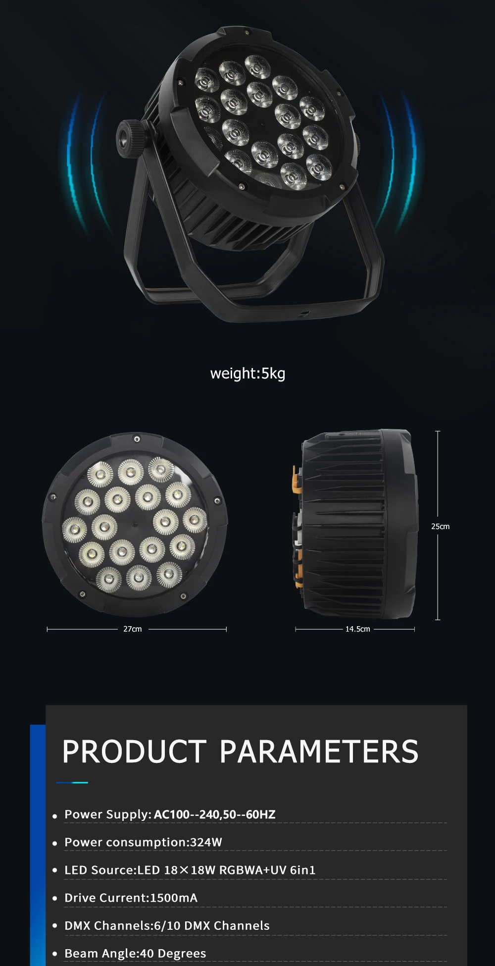 SHEHDS 1pcs LED Aluminum 18X18W Waterpoor/18X12W RGBW/18X18W Par Lighting DMX 512 DJ Disco Stage Light Christmas Decoration