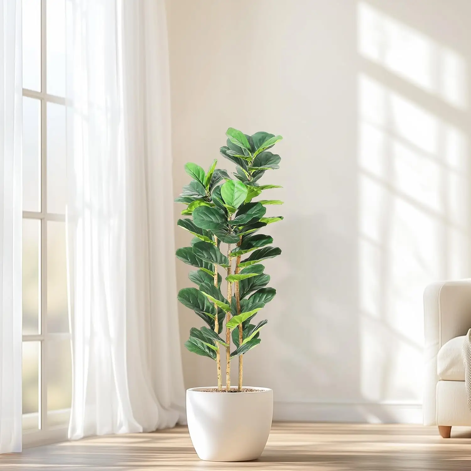 5/6/7 FT Artificial Fiddle Leaf Fig Tree with Pot Faux Trees with Artificial Plants Fiddle Leaves Greenery Fake Tree for Home