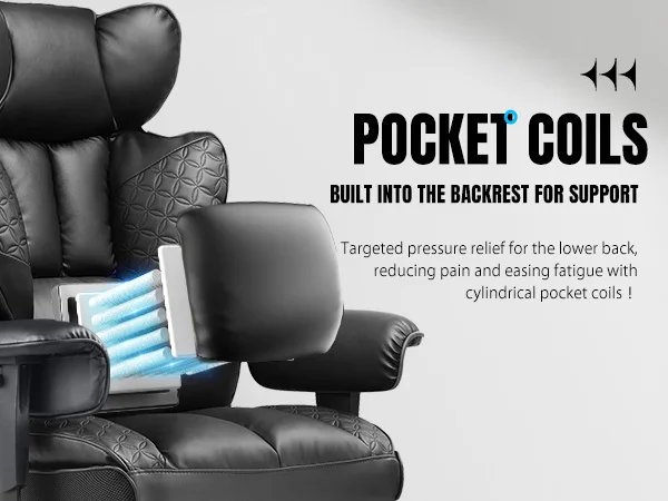 Office Chair Ergonomic Leather High Back Gaming Chair with Footrest, Adjustable Armrests