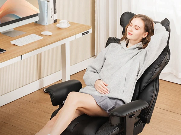Office Chair Ergonomic Leather High Back Gaming Chair with Footrest, Adjustable Armrests