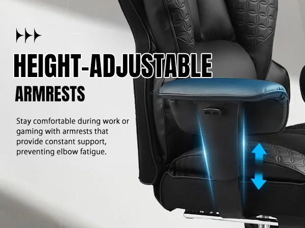 Office Chair Ergonomic Leather High Back Gaming Chair with Footrest, Adjustable Armrests