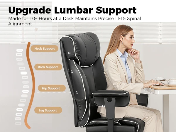 COMHOMA Big and Tall Office Chair 400lbs High Back Leather Executive Chair with Ergonomic Lumbar Support & Pocket Spring Cushion