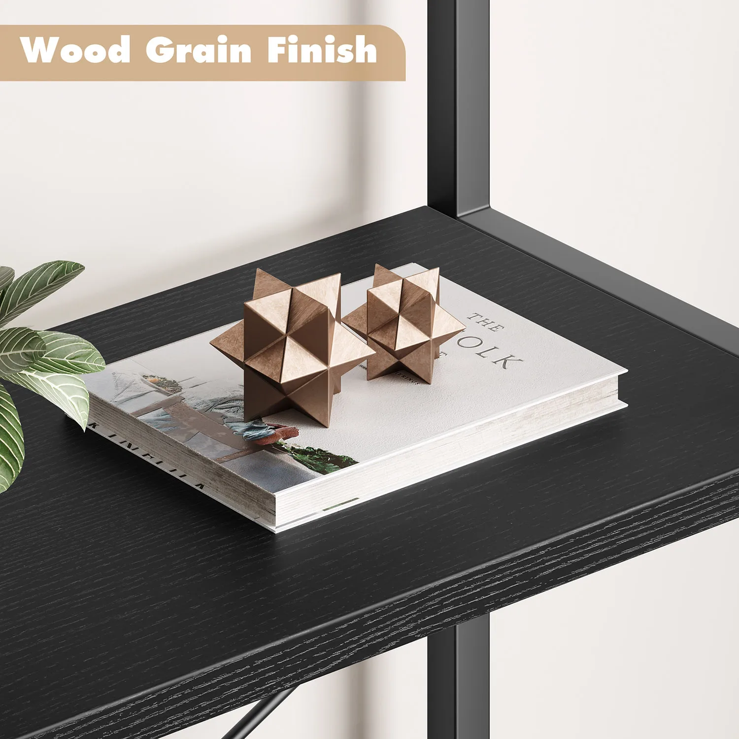 5-Tier Arched Bookshelf, 180cm Tall Industrial Open Bookcase, Freestanding Display Rack Metal Wooden Storage Shelving Units
