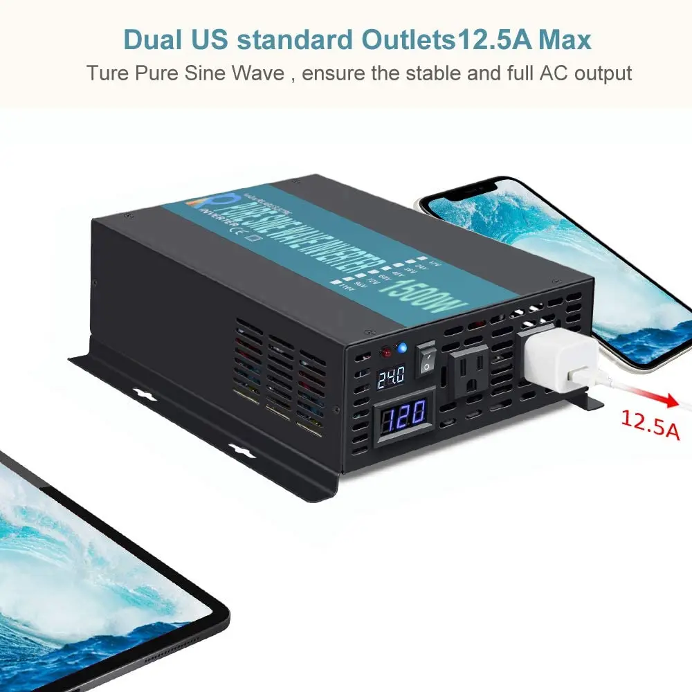 1000W Pure Sine Wave Solar Inverter 12V to 220V 50HZ Car Inverter Solar Power Bank Converter 12V/24V/48V DC to 120V/230V/240V AC