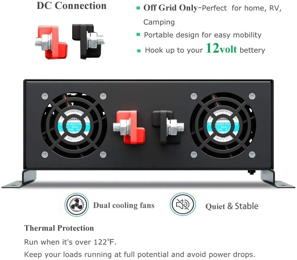 1000W Pure Sine Wave Solar Inverter 12V to 220V 50HZ Car Inverter Solar Power Bank Converter 12V/24V/48V DC to 120V/230V/240V AC