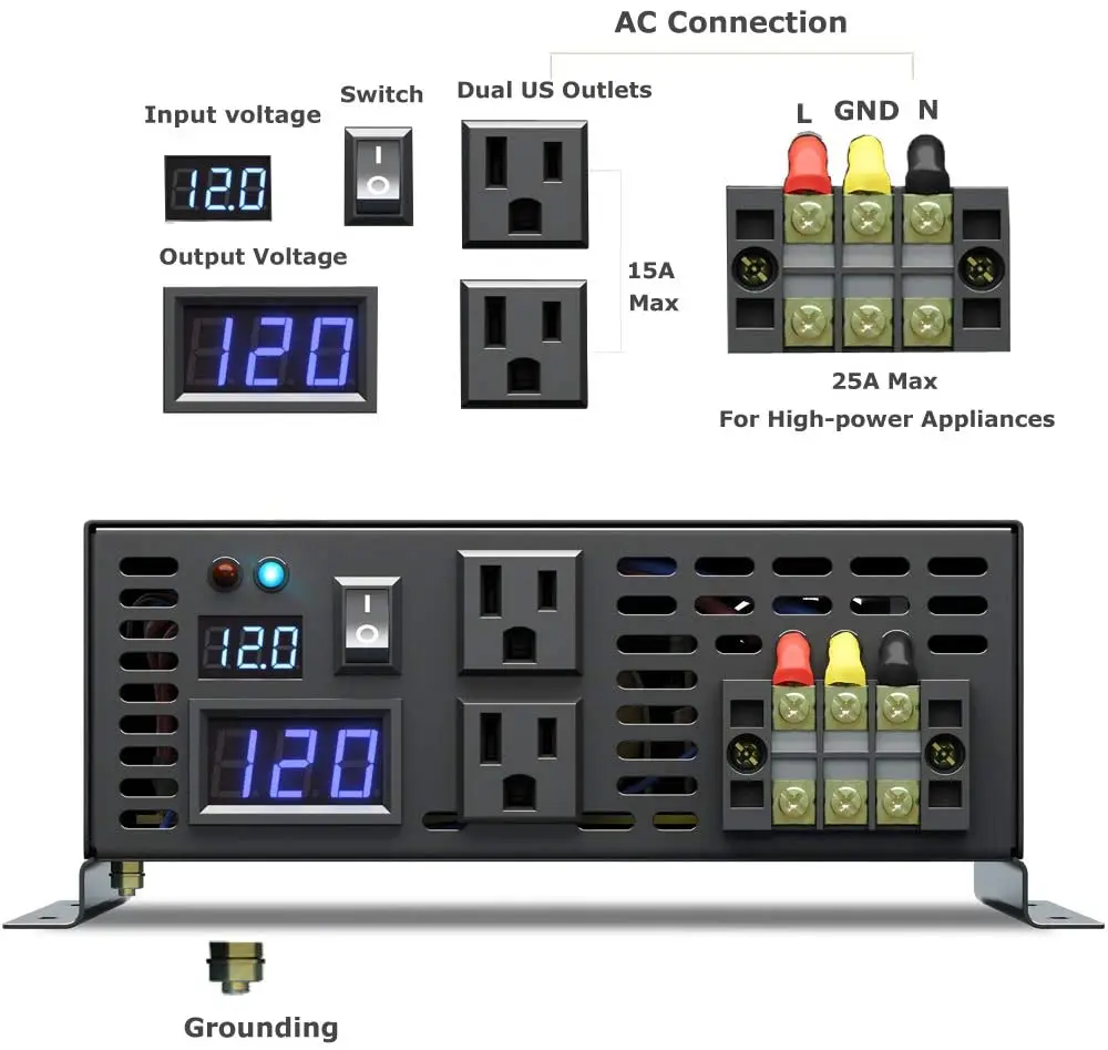 1000W Pure Sine Wave Solar Inverter 12V to 220V 50HZ Car Inverter Solar Power Bank Converter 12V/24V/48V DC to 120V/230V/240V AC
