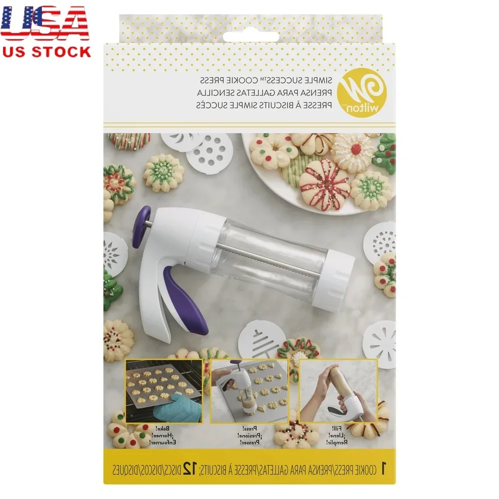 Ergonomic Cookie Press 13-Piece Set Spritz Cookie Maker Soft-Touch Trigger Clear Barrel Includes 12 Shapes Easy Baking