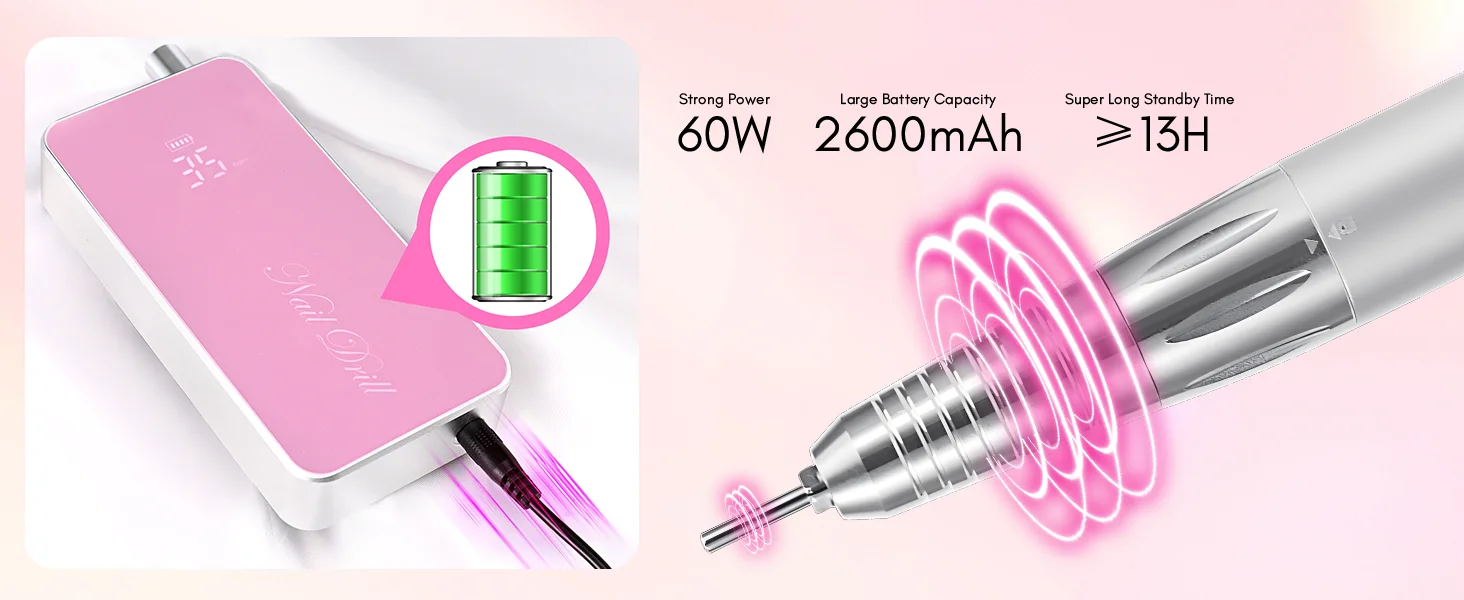 Makartt Professional Nail Drill, 35000RPM Rechargeable Efile with Coreless Motor, Nouvella Electric Nail Filer Machine
