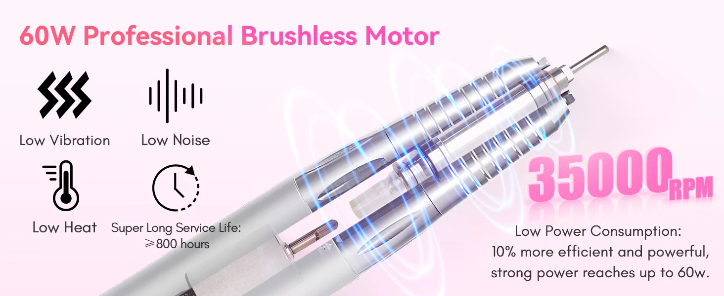 Makartt Professional Nail Drill, 35000RPM Rechargeable Efile with Coreless Motor, Nouvella Electric Nail Filer Machine