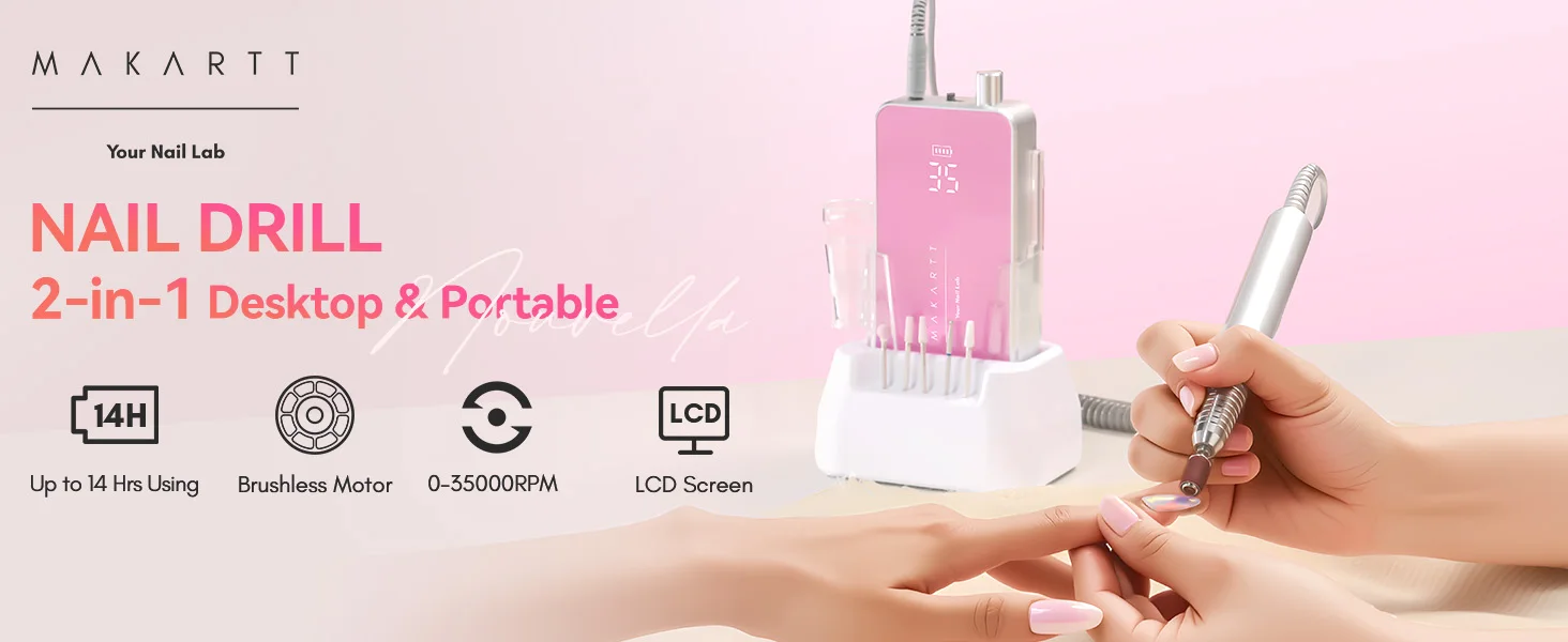 Makartt Professional Nail Drill, 35000RPM Rechargeable Efile with Coreless Motor, Nouvella Electric Nail Filer Machine
