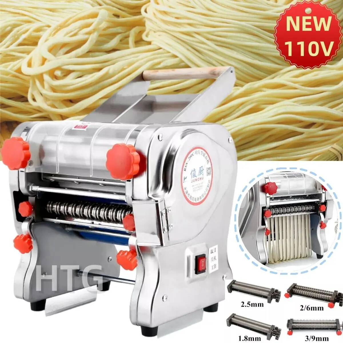 550W Electric Noodle Press Machine Stainless Steel Desktop Pasta Dumpling Maker Commercial Dough Roller Kneading Noodle Machine